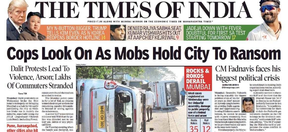 Dalit riots- pune- Mumbai affected - TOI cutting